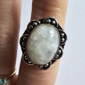 Moonstone ring silver tone boho bohemian size 7.5 7 1/2 white